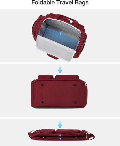 MILADA Underseat Carry On Luggage Bags for Travel Lightweight Foldable Carry On Bags for Airplanes Small Duffle Bag for Men Women Personal Weekend Overnight Travel Tote Bags, Burgundy