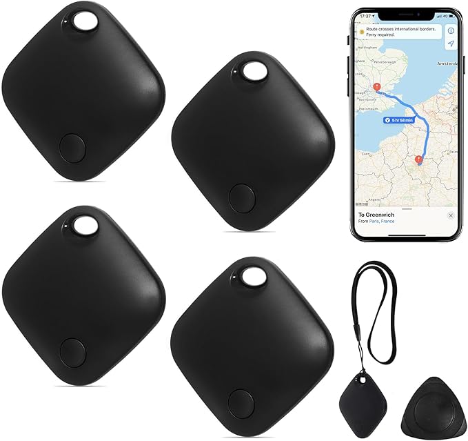 AURTEC Smart Air Tracker for Pets, Vehicles, Keys & Luggage - Compatible with Apple Find My App (iOS Only), Real-Time Global Location Tracking, Long Battery Life, Geo-Fencing,4 Pack