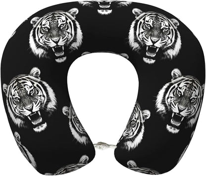 Neck Travel Pillow, Women Men Washable Airplane Car Pillows Tiger Black and White, Head Support Rest U Shaped Cushion Comfortable for Watching TV