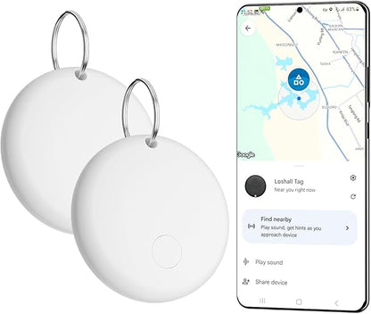 Eelexa Air Tag for Android (NOT for iOS or Huawei) Air Tags Luggage Tracker Tags Bluetooth Tracker for Android Smart Tracking Tag for Google Find My Device App Item Finder for Backpack, Keys (2 White)