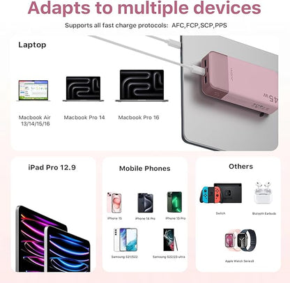 Power Bank Fast Charging, 20000mAh 45W Portable Charger, Samsung Super Fast Charging Portable Phone Charger, USB C Power Bank for MacBook, iPhone 15 14 13 Pro Samsung S24 S23 (Pink)