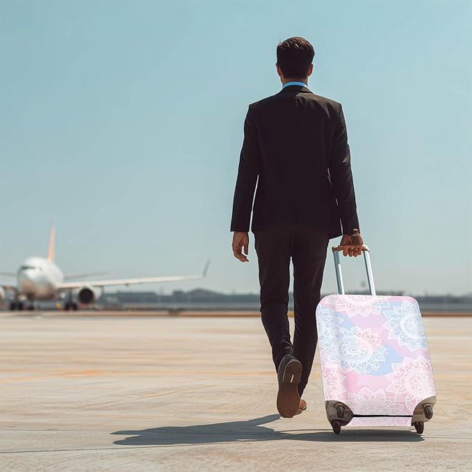 Pink Blue Mandala Luggage Cover Travel Essentials Suitcase Protector Washable Anti Scratch Protective Sleeve Baggage Wrap Fits 22-24 Inch Suitcase Covers Luggage Skins Travel Accessories