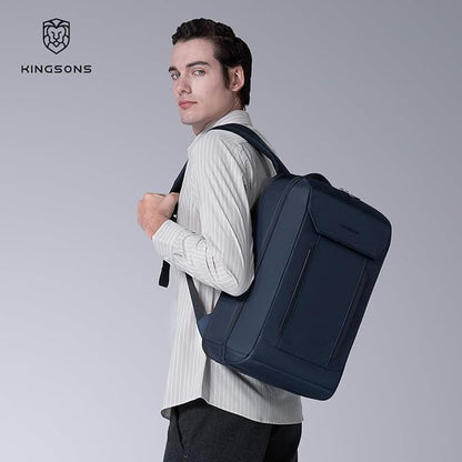 Kingsons 15.6 Inch Laptop Compartment Backpack for Men,Waterproof Slim Durable Business Backpack for Work，Travel (KS25054-Dark Blue-US-1)