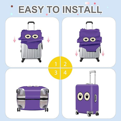 ANNA QUEEN Funny Cartoon Eyes Luggage Cover, Purple Suitcase Protector with Cute Big Eyes Design, Travel Suitcase Cover for 24-26 Inch Luggage, Stretchable & Washable Spandex Travel Accessories