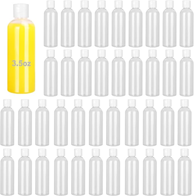 80 Pack 3.5 oz Plastic Bottles with White Top Caps, Clear Empty Bottles, Cosmetic Containers for Lotion and Shampoo, Travel-Friendly Bottles, BPA-Free for Liquids and Personal Care