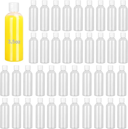 80 Pack 3.5 oz Plastic Bottles with White Top Caps, Clear Empty Bottles, Cosmetic Containers for Lotion and Shampoo, Travel-Friendly Bottles, BPA-Free for Liquids and Personal Care