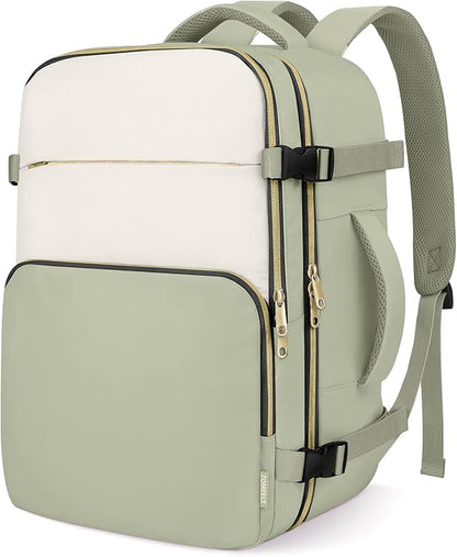 ZOMFELT Travel Backpack for Women Men, Carry On Backpack, TSA 15.6inch Laptop Backpack Flight Approved, Personal Item Travel Bag Nurse Bag Casual Daypack for Weekender Business Trip, Green