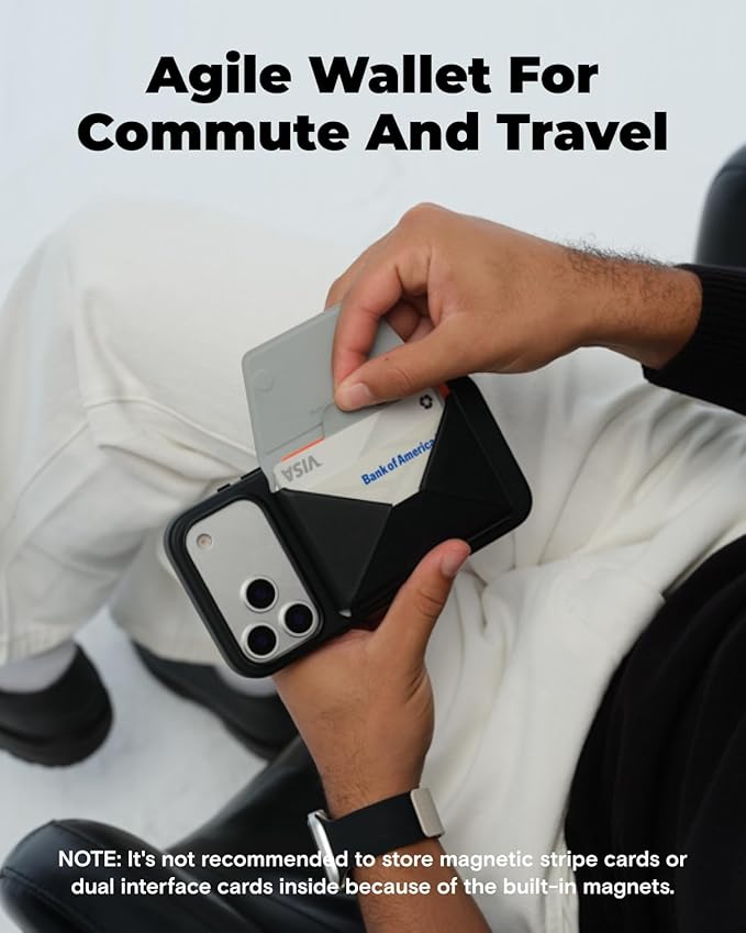 MOFT Magsafe Wallet, Slim Magnetic 8 - Card Holder, Snap Field Wallet with Pull to Access Design, RFID Blocking, MOVAS Veagn Leather Minimalist Travel Wallet for Men & Women, Jet Black