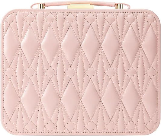 Large Jewelry Travel Organizer, Large Travel Jewelry Box with Removable Jewelry Tray, 2-Layer Jewelry Boxes for Women, Pink