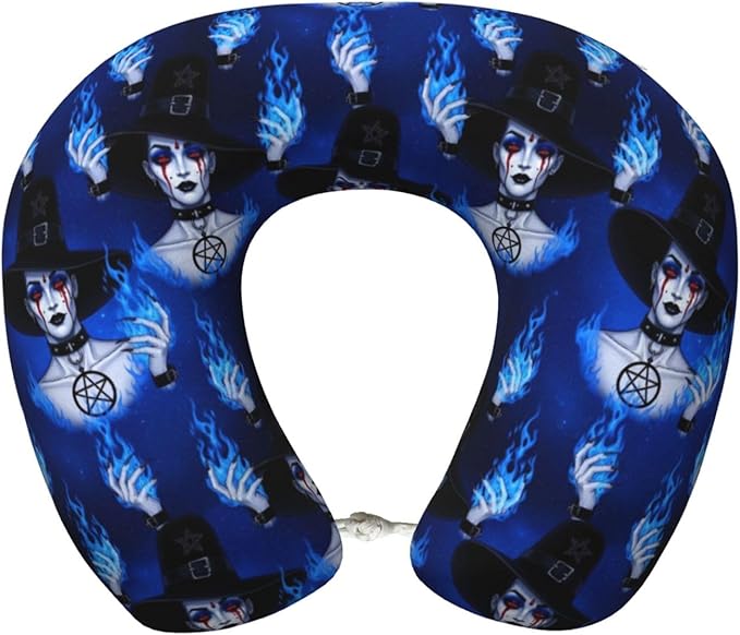 Neck Pillow Memory Foam Chin Cushion with Breathable Cover Ice Blue Fire Goth Gotik Gothic Women Girl Art, Cute Airplane Car Pillows for Office Head Pain Relief