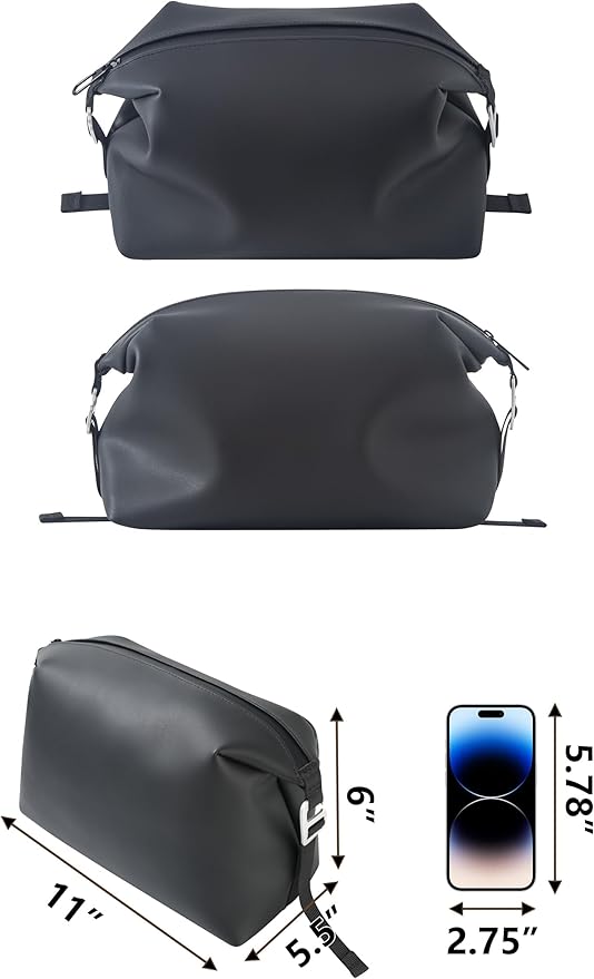 6"x 11" 6L Large Silicone Toiletry Bag,Waterproof Leakproof Foldable Travel Organizer,Dopp Kit Alternative for Men & Women,Black