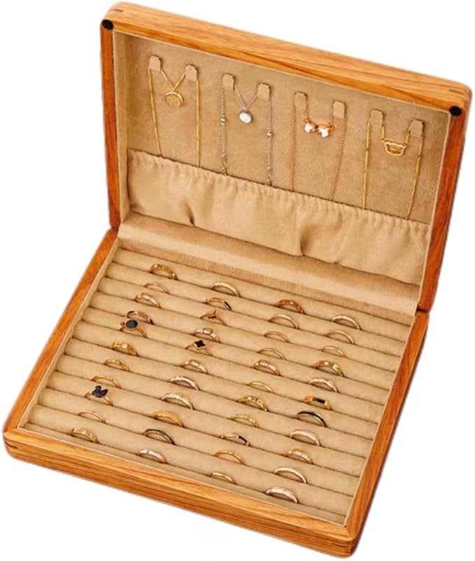 Bescott Solid Wood Rings Cufflink Earrings Necklace Jewelry Box For Drawer Organizer Storage For Multiple Rings Wooden Case Holders For Women Men Gift