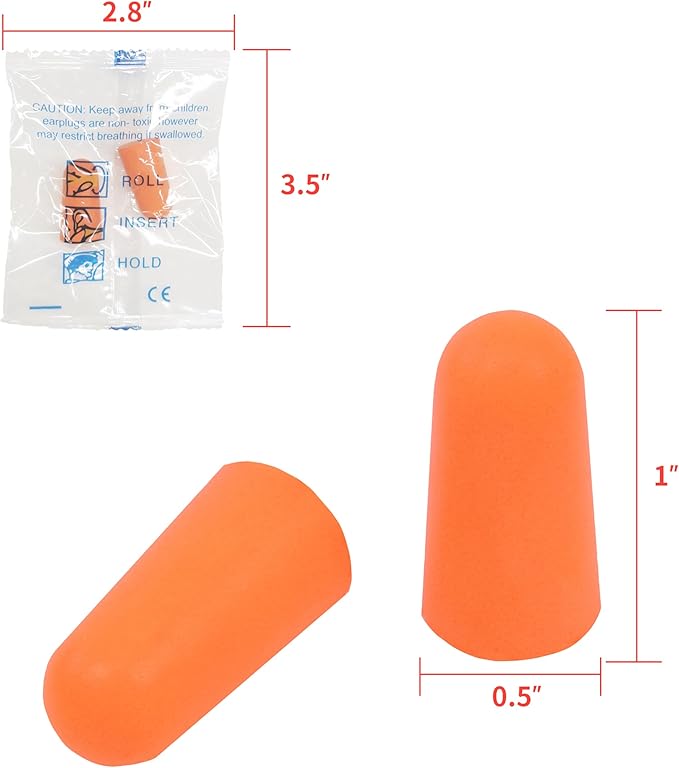 200 Pairs Foam Ear Plugs - 38dB(NRR 33dB) Noise Reduction Disposable Earplugs for Shooting, Sleeping, Work & Construction Site
