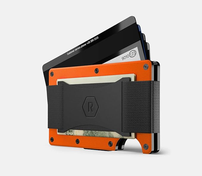 Ridge Wallet for Men - Slim Minimalist Compact Wallet and Card Holder, RFID Protected Front Pocket Wallets for Men with Integrated Cash Strap (Basecamp Orange)