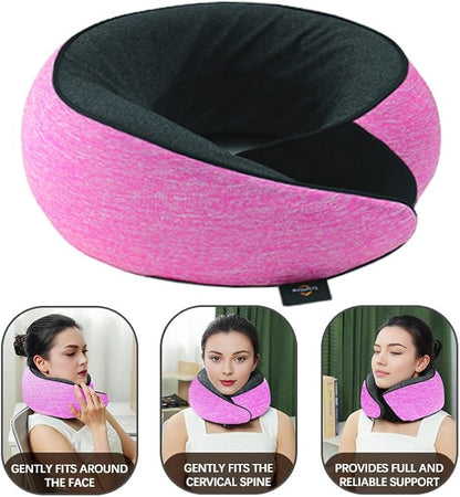 Travel Neck Pillow | Memory Foam Neck Pillow, New Portable U-Shaped Pillow with Neck Support, Washable Cover, Compact for Plane, Office, Bus, Train, Sofa, Nap–Includes Storage Bag - Pink