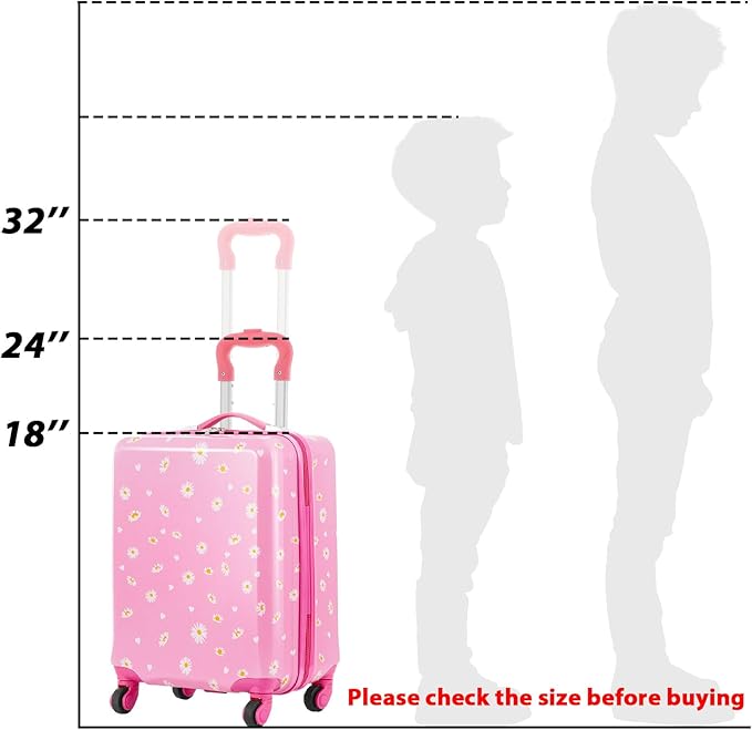 Redbaker 6 Pcs Kids Luggage Set 17 Inch Kids Rolling Luggage Double Pattern Suitcase for Girls Boys School Gift(Light Pink,Leopard Print Style)