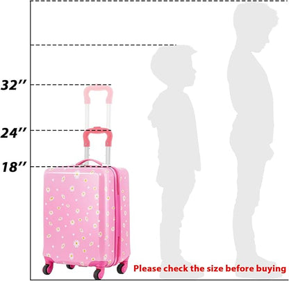Redbaker 6 Pcs Kids Luggage Set 17 Inch Kids Rolling Luggage Double Pattern Suitcase for Girls Boys School Gift(Light Pink,Leopard Print Style)