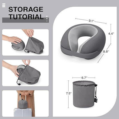 Car Pillow for Big Kids Travel Neck Pillows, Memory Foam Neck Support Travelling Pillow with Washable Cotton Pillowcases and Storage Bag, for Airplane, Train, Flight and Home Use Grey
