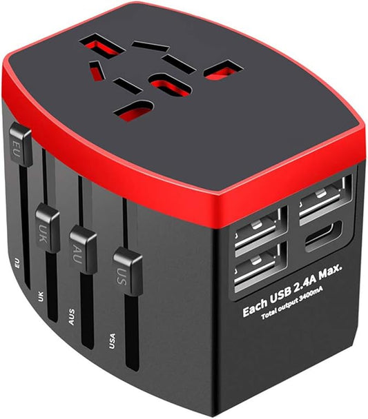 Travel Adapter Power Adapter Wall Residential Universal Ground Travel Outlet Adapter(Red)