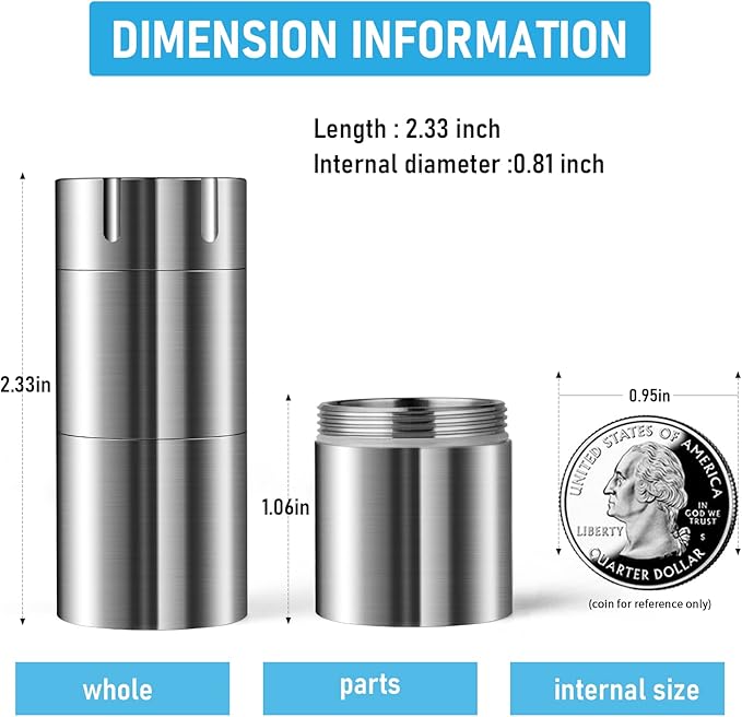 TISUR Pill Case, Titanium Keychain Pill Holder, 2 Compartments Small Metal Pill Box Tiny Waterproof Pill Bottle Pocket Portable Pill Organizer Container for Travel Purse Outdoor(Extended Upgrade)