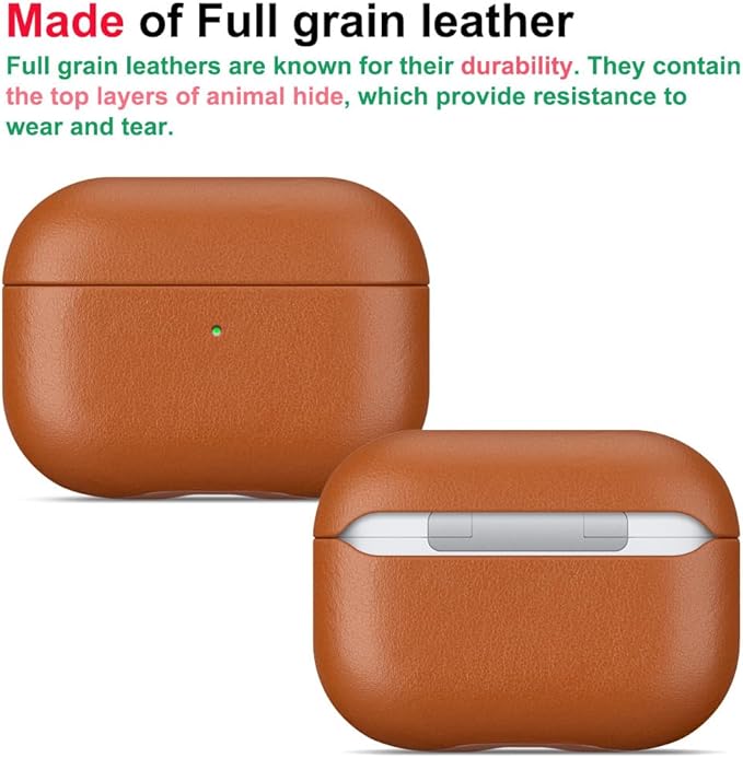LOPIE Leather Case for AirPods Pro 2nd Generation - Handmade AirPods Pro 2 Case Cover with Lanyard - Made of Full Grain Leather - Drop Protection Hard Shell Cover - Wireless Charging Compatible, Brown
