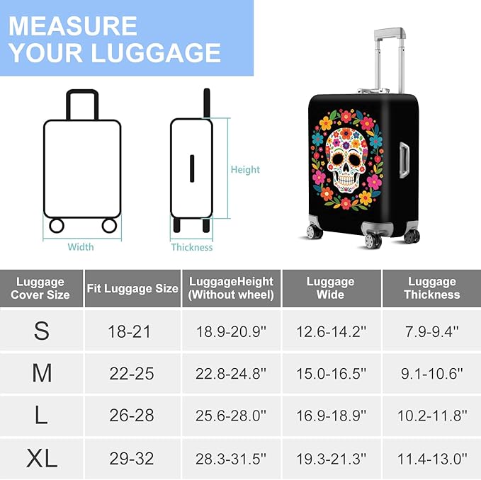 ANNA QUEEN Skull Halloween Travel Luggage Cover Suitcase Protector Suitcase Cover Anti-Scratch,Stretchable Luggage Travel Bag Cover Washable L(fits 26-28Inch suitcase)