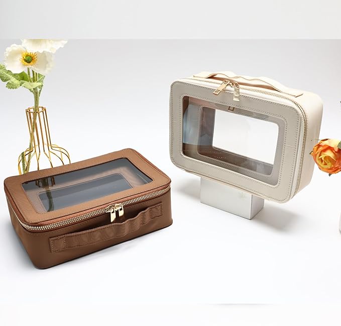 SANHECUN Cosmetic Case with Zipper TSA Approved Storage Box Travel Organizer Pouch Toiletry Portable Makeup Bag Cosmetic Set (2, White)