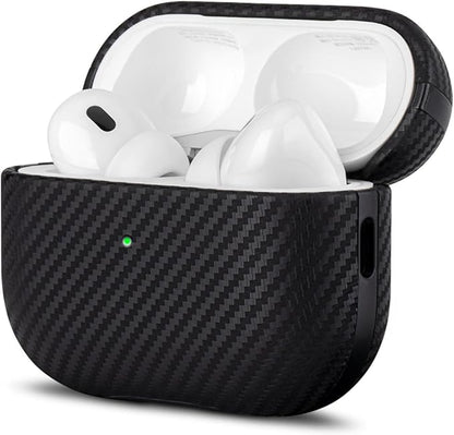 LOPIE Leather Case for AirPods Pro 2nd Generation - Handmade AirPods Pro 2 Case Cover - Made of Real Leather - Protective Hard Shell Cover - Carbon Fiber Style - Wireless Charging Compatible - Black