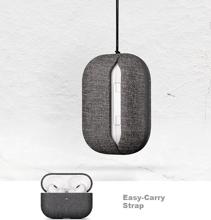 LOPIE Case for AirPods Pro 2nd Generation - Handmade AirPods Pro 2 Case Cover with Lanyard - Made of Vegan Leather - Canvas Style - Protective Hard Shell Cover - Wireless Charging Compatible - Black
