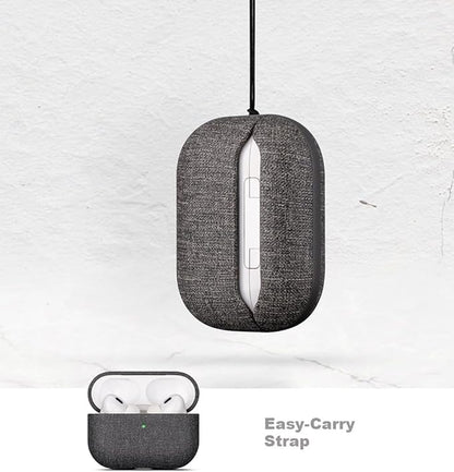 LOPIE Case for AirPods Pro 2nd Generation - Handmade AirPods Pro 2 Case Cover with Lanyard - Made of Vegan Leather - Canvas Style - Protective Hard Shell Cover - Wireless Charging Compatible - Black