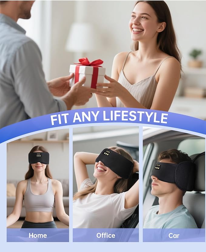 Airplane Pillow with Bluetooth Sleep Eye Mask, Travel Pillows for Airplanes Long Flight, Compact Plane Head Strap for Sleeping Upright 360° Support, Traveling Essentials to Secure Head & Neck (Black)