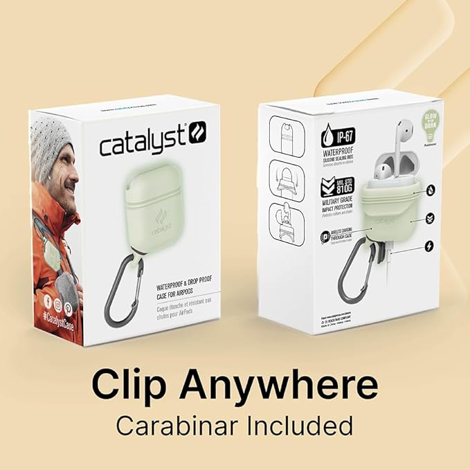 Catalyst Waterproof Case for AirPods 2nd Generation and AirPods 1st Generation - Wireless and USB-C Charging High Drop Protection AirPod Gen 2 and Gen 1 Case with Carabiner, One Piece Design