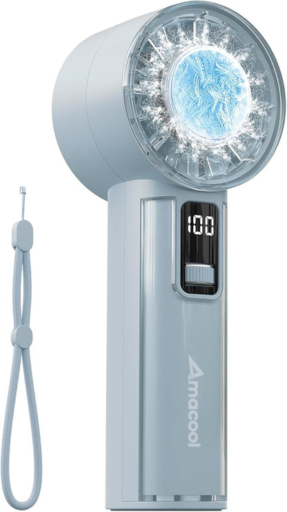 AMACOOL Handheld Fan with Ice Cooler, Mini Portable Fan Rechargeable, 18Hrs Cooling, 0-100 Adjustable Speed, Small Yet Powerful, Personal Hand Fans for Travel, Beach, Outdoor, Makeup, Gifts for Women