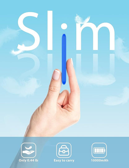 miisso 10000mAh Compatible with iPhone 15/16/17 and Android, Slim Portable Charger with Built in Cable, Power Bank Travel Charger External Battery Pack for Phone, 3 Output USB Type C Cord, Deep Blue