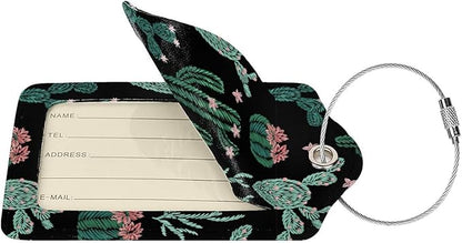 2 Pcs Cute Cactus Luggage Tags for Suitcases for Women Girls Boys Men Travel, Funny Leather Bag Tags Suitcase Labels for Luggage Backpack with Stainless Steel Loop, Full Back Privacy Cover