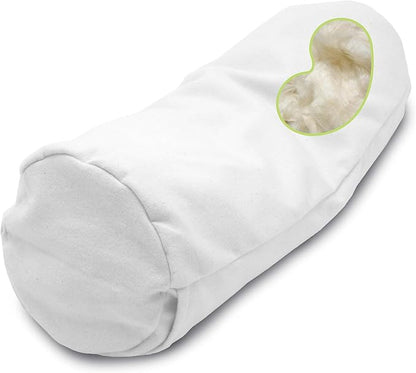 Organic Cotton Neck Roll Pillow with Pillowcase – Organic Kapok Filled Soft Neck Pillow with Hypoallergenic, Breathable Fabric Washable Protector – Supportive for Deep Sleep – Made in USA, 4" x 12"
