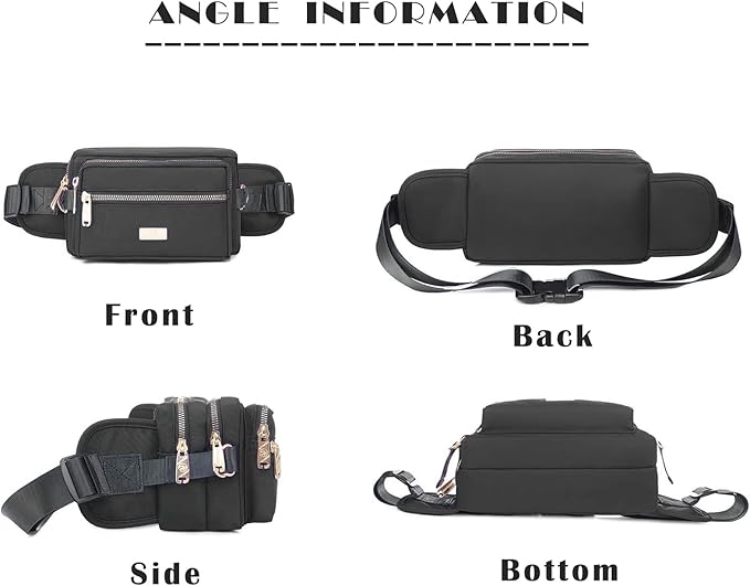 Extra Large Fashion Fanny Pack for Men Women, Waist Bag for Waterproof Hiking Running Biking Gym Outdoor Sports Travel Belt Bag (Black)