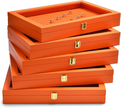 Oirlv Premium Leather Jewelry Organizer Tray with Acrylic Lid Bracelet Bangle Necklace Display Case Drawer Insert 12 Gird Jewelry Case