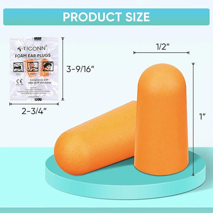 TICONN 200 Pairs Ear Plugs, 32dB Noise Reduction Earplugs for Sleeping Hearing Protection Travel Study Concentration Construction Site (200 Pairs)