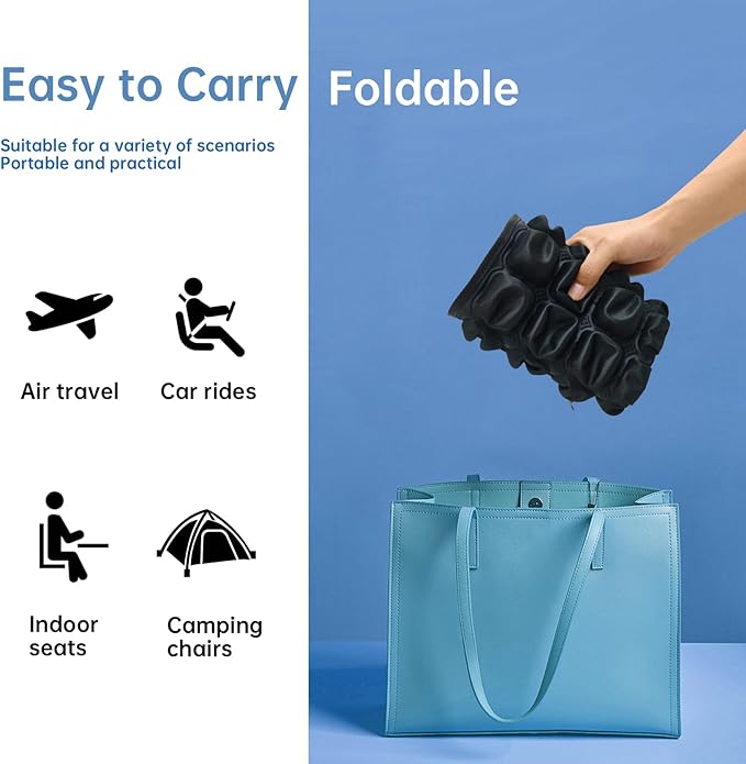 JNHEST Travel Seat Cushion, 3D Inflatable Seat Cushion for Long Flights, Portable Airplane Seat Travel Cushion, 49 airbags for Office Chairs & Wheelchair, Ergonomically Comfortable Pressure Relief.