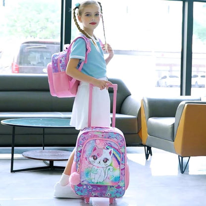 UFNDC 2PCS Kids Luggage Set, Girls Sequins Rolling Suitcase with Wheels, Travel Carry on for Children Toddler Elementary