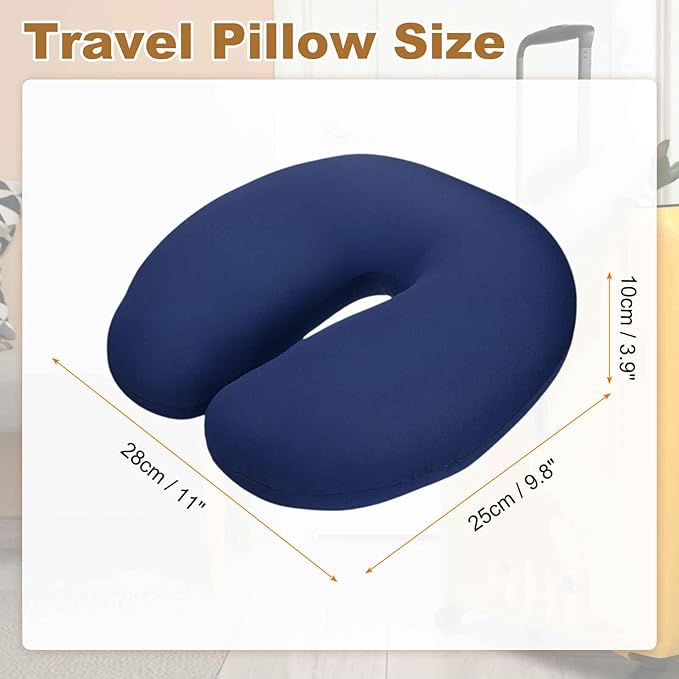 HARFINGTON Travel Pillow Airplane Neck Pillow U-Shaped Filled with Foam Beads Stuffable Classic for Sleeping Neck Chin Lumbar Support, Dark Blue