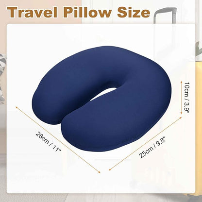 HARFINGTON Travel Pillow Airplane Neck Pillow U-Shaped Filled with Foam Beads Stuffable Classic for Sleeping Neck Chin Lumbar Support, Dark Blue