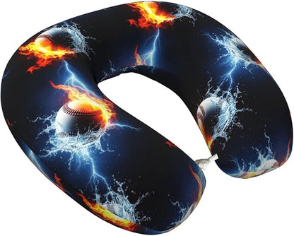 Travel Pillow for Boys and Girls, Comfortable Neck Chin Head Support Cushion Ice Water Fire Lightning Baseball Ball, Comfortable for Airplanes Car Sleeping Rest