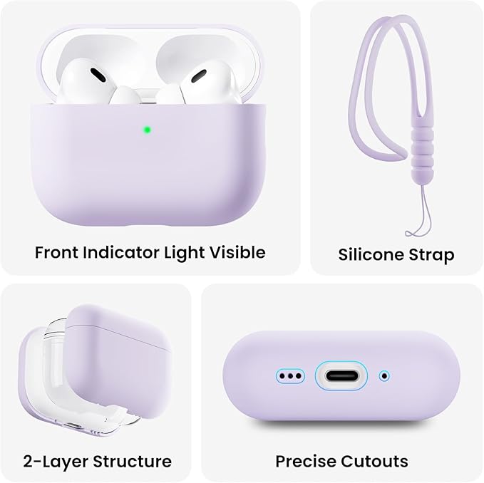 ORNARTO Compatible with AirPods Pro 3 Case 2025, Full Protective Hybrid Silicone for AirPods Pro 3rd Generation Case, Front LED Visible Skin Cover-Pastel Lilac