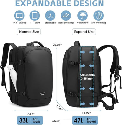 TANGCOLR Vacuum Travel Backpack with Pump for Men Women, 47L Expandable Vacpack Laptop Backpack Flight Approved with Vacuum Compression System