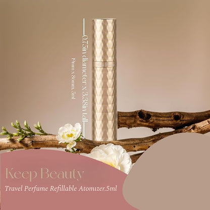 Travel Refillable Perfume Atomizer 0.17fl.oz/5ml. Cologne Pocket Recyclable Portable Sprayer Bottle. Mini Scent Pump Case Dispenser Perfume Container (GREY+GLOD)