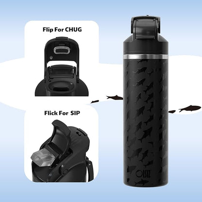 OISIZ Insulated Water Bottle 24 oz with 2 in 1 Spout and Straw Lid,One Click Safety Lock,100% Leakproof,Keep Cold 24H,Vacuum Stainless Steel Water Bottle for School,Travel and Sports,Dishwasher Safe