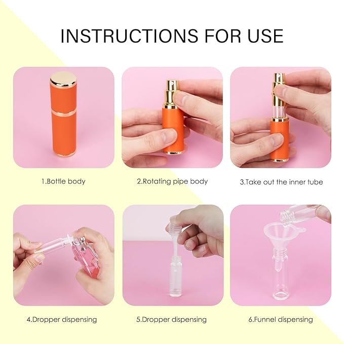 LUEXBOX 3 Pack Portable Perfume Bottle for Travel, Mini Refillable Perfume Dispenser, 5ml Faux Leather Leak Proof Perfume Atomizers Bottles Sprayer for Pocket Perfume (White, Pink, Orange)