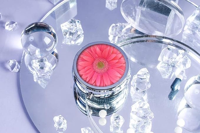 Pill Box,Bright Pink Gerbera Daisy Flower Round Pill Box 3 Compartment Decorative Pocket Purse Portable Mini Travel Medicine Tablet Vitamin Holder Organizer Pill Case
